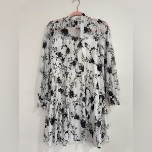 Floral Black and White Long Sleeve Dress